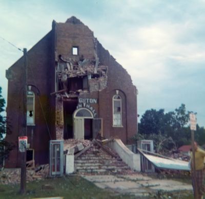 Tornado damage to the Brighton Town Hall, 60 Main Street, Brighton, Ontario