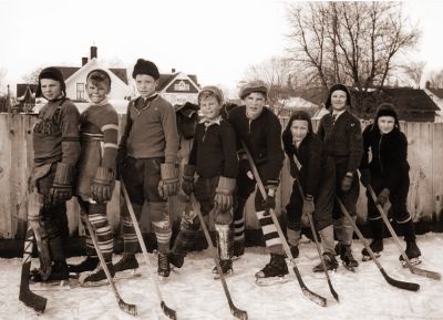 Outdoor hockey game, Brighton, Ontario, Canada