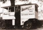 Spencer's Dairy Horse Drawn Milk Wagon, Brighton, Ontario, 1940 - Ben Brown in Doorway