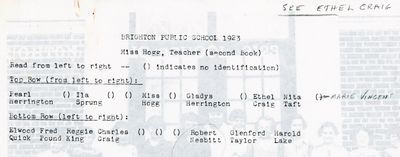 Student names from Brighton Public School 1923.