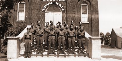 Men in uniform on Town Hall step