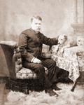 A portrait of a man and dog, he is seated, and the dog is on the table. Could be Mr. Davidson.
Reverse inscription: ""Mr Davidson??"""