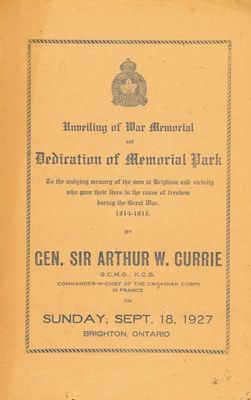 Unveiling of War Memorial and Dedication of Memorial Park program, 1927