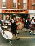 Royal Canadian Legion Branch 100 Pipe Band marching in the Applefest Parade, Brighton, Ontario, Canada in 1992.