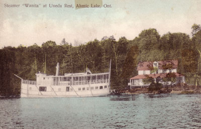 Steamer Wanita at Uneda Rest, Ahmic Lake, Ontario, circa 1910