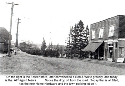 Soldiers Marching Near The Fowler Store, Burk's Falls Ontario, circa 1940