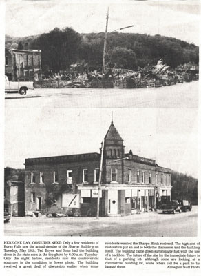 Demolition of the Sharpe Building, Newspaper clipping, circa 1960.