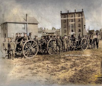 32nd Battery, Canadian Field Artillery - William Paterson & Son building in the background, 34-38 Colborne Street