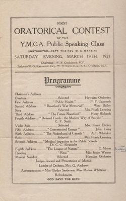 First Oratorical Contest of the Y.M.C.A. Public Speaking Class