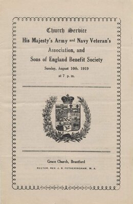 His Majesty's Army and Navy Veteran's - August 10, 1919