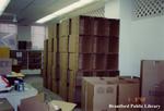 Stacked Boxes at the Brantford Public Library Carnegie Branch During the Move to the New Branch