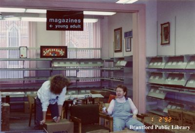 Staff Members Help Pack up the Brantford Public Library Carnegie Branch During the Move to the New Branch