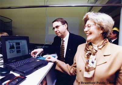 Wendy Newman, Former CEO of the Brantford Public Library Looks at the Brant Business Information Network Webpage