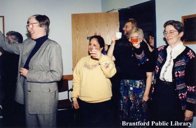 Brantford Public Library Staff Members Toast at a Retirement Party