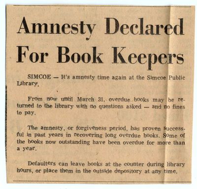 Amnesty Declared For Book Keepers