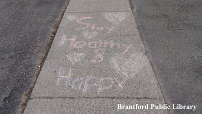 'Stay Healthy & Happy' Chalk Art in Brantford, Ontario