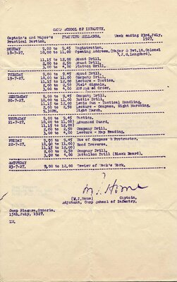 Camp School of Infantry Training and Examination Documents