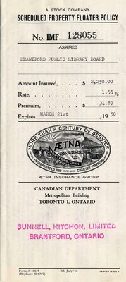 Aetna Insurance Documents for the Brantford Public Library