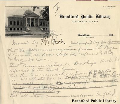 Brantford Public Library Victoria Park Stationery With Notes