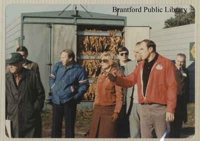 Osijek delegates in front of storage container, October 1981