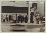 Osijek delegates watch a flag raising ceremony outside Brantford City Hall, October 1981