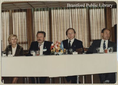 Osijek delegates attend a dinner along with Mayor David Neumann, October 1981