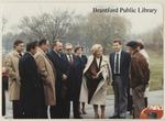 Osijek delegates visit Brantford, gather outside, October 1981