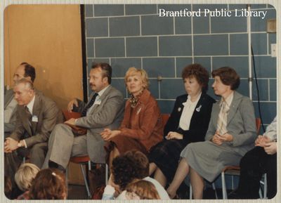 Osijek delegates sit in Brantford auditorium, October 1981