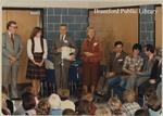 Osijek delegate speaks to children during school assembly, October 1981