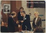 Osijek delegate shaking hands with Mayor David Neumann, October 1981