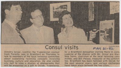 Brantford Expositor, &quot;Consul Visits&quot;- May 21, 1982