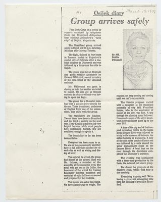 Osijek Diary, &quot;Group arrives safely&quot;- March 19, 1979