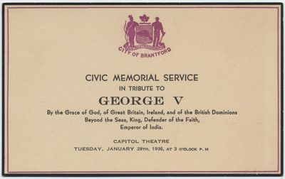 Memorial card for the 1936 Memorial Service for George V