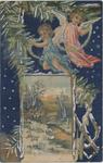 Christmas postcard addressed to Brantford resident depicting cherubs and frosted branches