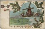 "New Year Wishes" postcard addressed to Brantford resident, depicting windmill