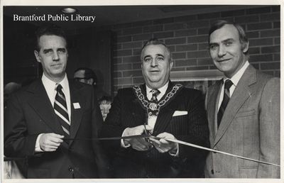 Brantford Mayor Performs Ribbon-Cutting Ceremony at Grand Opening of St. Paul Avenue Branch of the Brantford Public Library, 1975