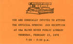 Invitation To Library Opening and Reception, Blind River 1978