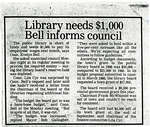 Library Needs $1,000 Bell Informs Council, Blind River 1994