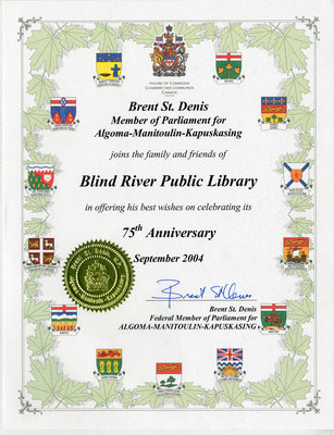 75th Anniversary Congratulations, Blind River 2004