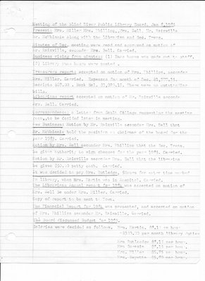 Blind River Public Library Board Meeting Minutes 1985