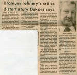 Uranium Refinerys Critics Distort Story Dakers Says - The Standard, 1981