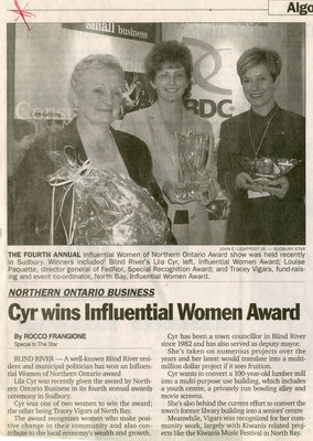 Cyr Wins Influential Women Award, North Bay, 2001
