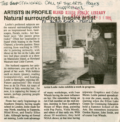 Artists In Profile - Natural Surroundings Inspire Artist, Blind River, The Standard,1995
