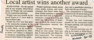 Local Artist Wins Another Award, Blind River, The Standard, 1995
