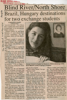 Brazil, Hungary Destinations For Two Exchange Students, Blind River, The Standard, 1995

