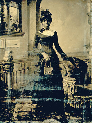 Tintype of Young African American Woman Standing with Purse [n.d.]