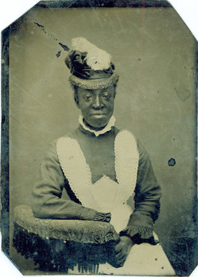 Tintype of African American Woman with Feathered Hat [n.d.]