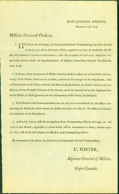 Militia General Orders, December 2, 1814