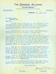 Letter - Dominion Alliance to Mr. Harry Cowan