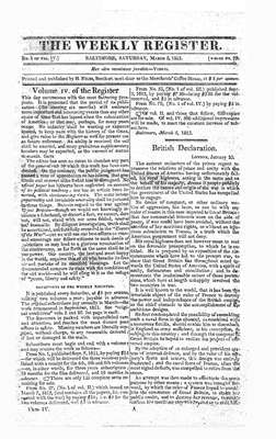 The Weekly Register - March 1813 and Index